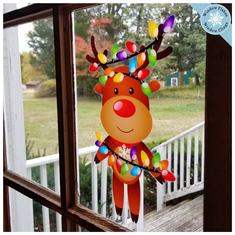 Christmas Reindeer With Lights Window Cling Etsy