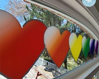 Pride Hearts Border Rainbow Window Cling Decal 8x43. Double Sided Window Cling Decal LGBTQ Decor.