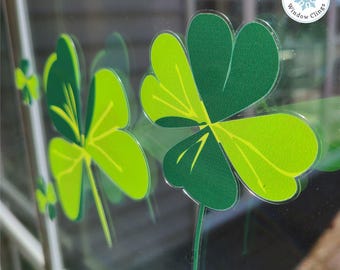 Window Flakes St. Patrick's Day Decal Window Cling Sets of Clovers and Shamrocks.