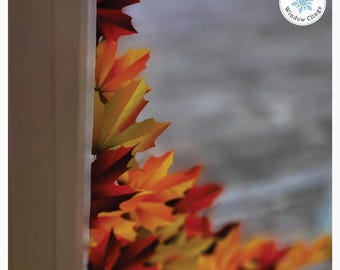 Fall Leaf Window Cling Corner Decals. Beautiful Autumn Colors, Reusable Thanksgiving Home decor Decorations. Made In America.