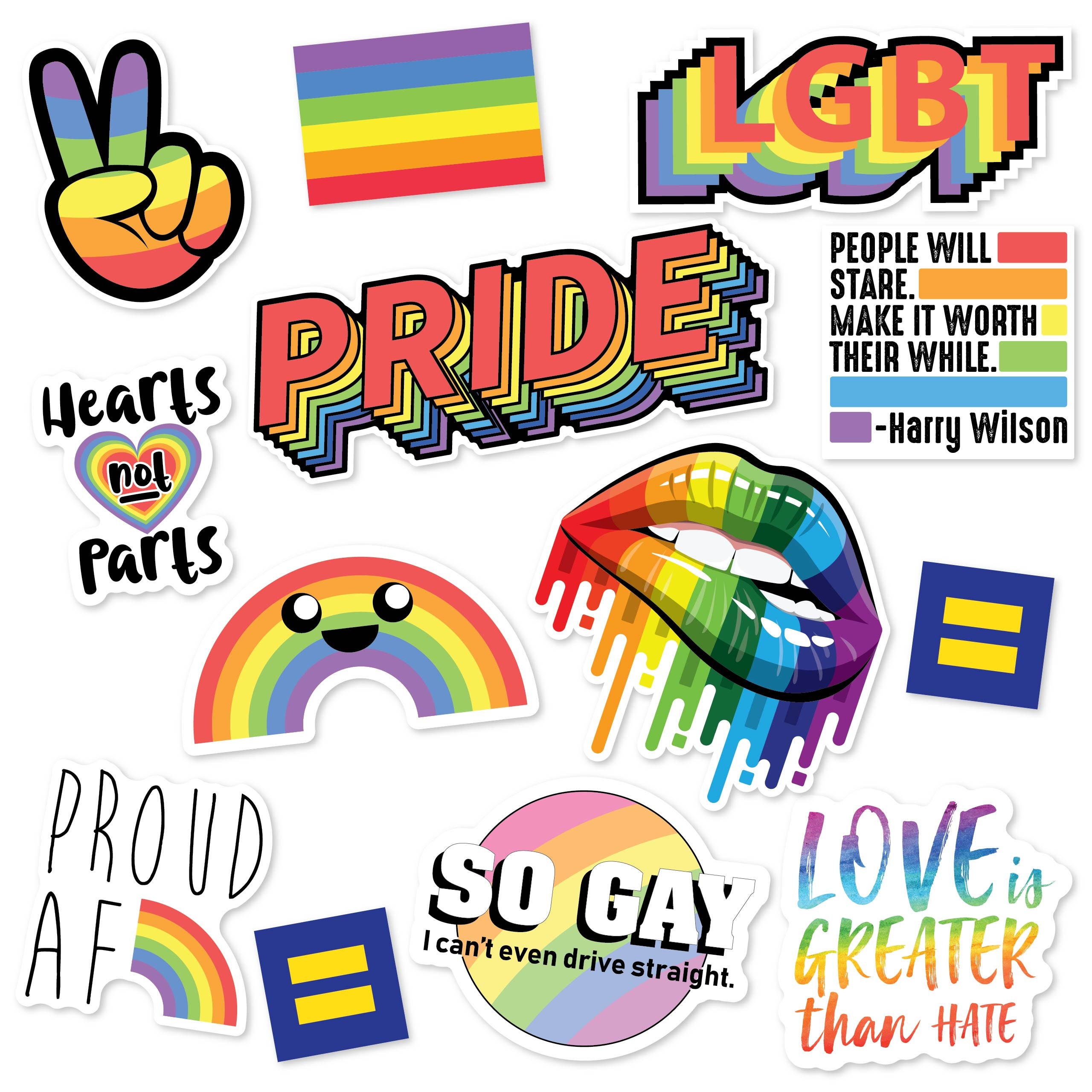 LGBTQ Pride Sticker Pack Gay Pride Accessories Including 12