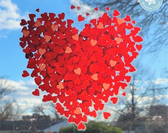 Window Flakes, Red Heart of Hearts Window Cling Reusable Vinyl Decal (M, L, XL)