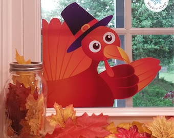 Window Flakes Waving Thanksgiving Turkey Window Cling, Reusable Double Sided Decal