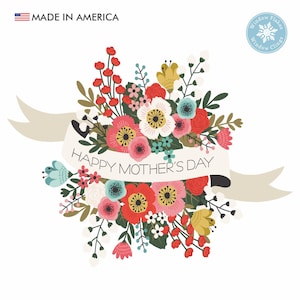 Happy Mother's Day Vintage Flowers Window Cling Decal. Beautiful and Simplistic Home Decor Decoration for Glass. Reusable. Made in America.