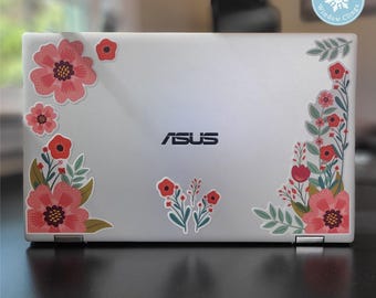 Floral Blooms and Poppy Laptop, Journals & Scrapbooks Stickers. 9pc Removable Flower Sticker Set