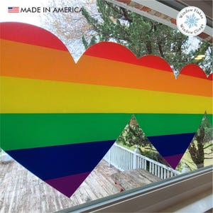 Hearts Flag Pride Border Window Cling Decal, LGBTQ+ Home, Store and Office Decor. Double Sided, Privacy Film, Reusable, Made in America.
