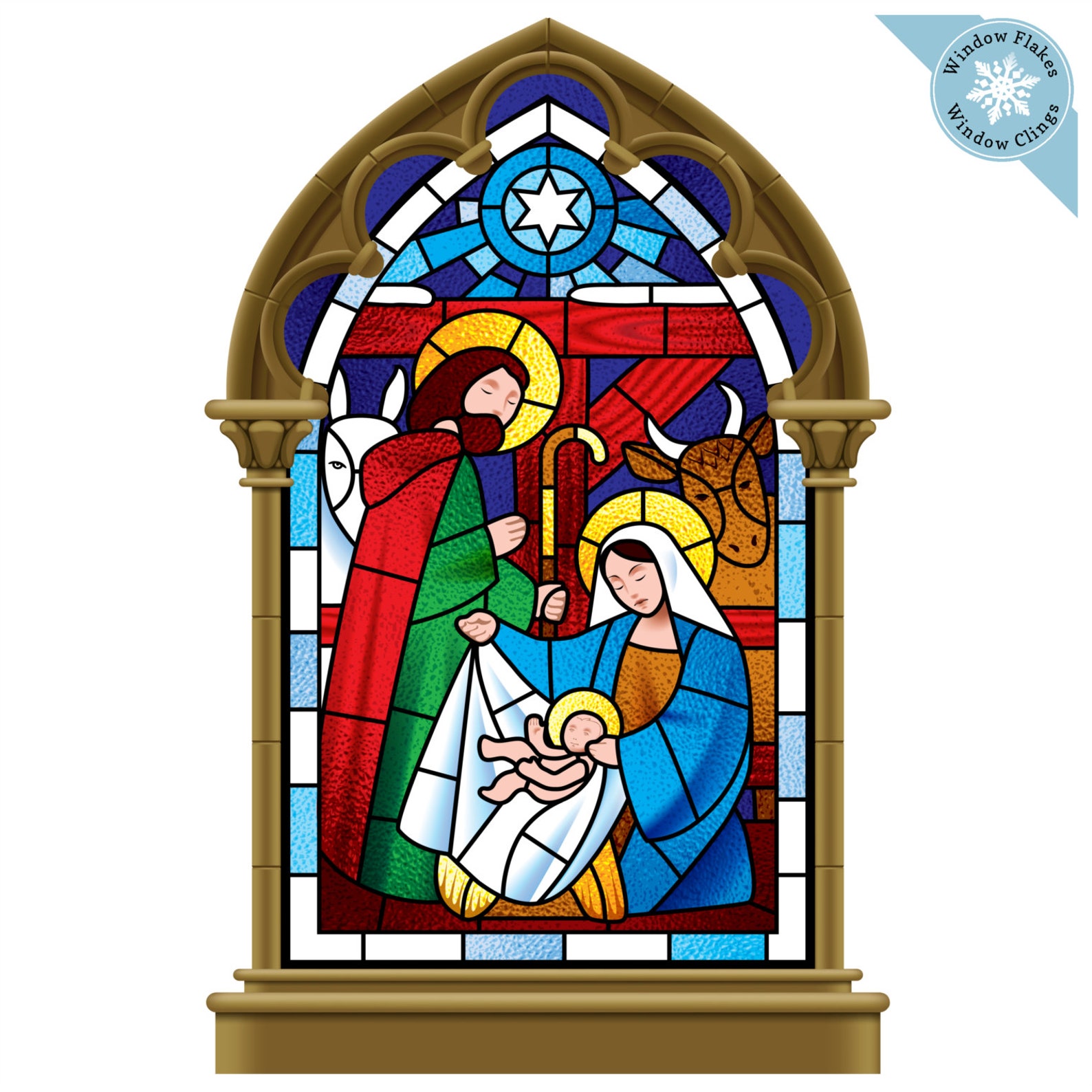Stained Glass Nativity Scene Christmas Window Cling Etsy