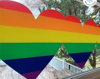 PRIDE Hearts Rainbow Flag Reusable Window Cling Decal. Decorative Privacy Border to Celebrate LGBTQ.