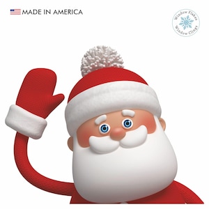 Waving Santa Christmas Window Cling Decal. Santa Claus Holiday Window Decoration. Reusable, Non-Adhesive, Home Decor. Made in America.