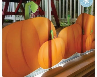 Fall Thanksgiving Pumpkin Border Window Cling Decal. Double Sided Bright and Colorful Vinyl Thanksgiving Decorations. Made in America.