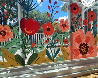 Poppy Window Cling Border 40x14.6 Floral Glass Decal Spring Home Decor