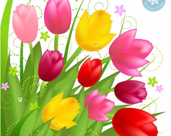 Tulip Window Corner Clings Set of 2, Spring Flower Window Decals, Double Sided, Reusable.