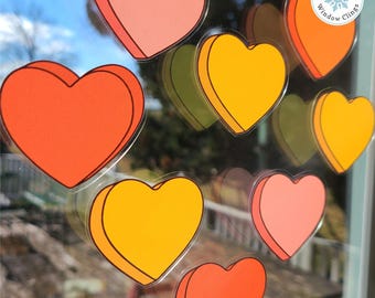 Window Flakes Retro 50s Heart Window Cling Decals for Valentine's Day. Qty 22. 2".