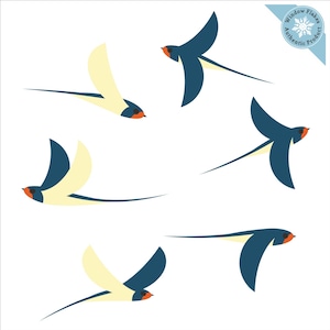 Flying Swallows Window Cling Decals. 6 Decorative Home Decor Illustrated Glass Stickers. Prevent Bird Strikes on Windows. Made in America.