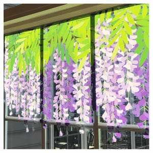 Pink and Purple Wisteria Window Cling Border Decals for your Spring Window Decor. Large Reusable Home Decor Decorations. Made in America.