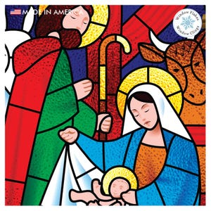 Nativity Window Clings, Christmas Decal for Glass, Stained Glass Effect Decoration, Holiday Decor. Reusable, Non-Adhesive. Made in America.