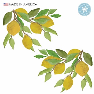 Watercolor Lemon Corners Set of 2 Large Fruit Branch Window Clings Summer Decals