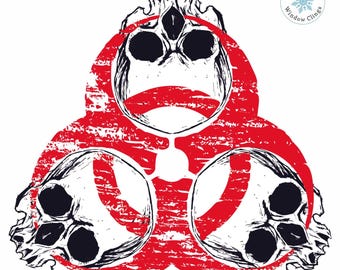 28 Days Weeks Years Inspired Biohazard Skulls Window Decal. Zombie Scary Home Decor Glass Sticker. Great for Halloween. Made in America.