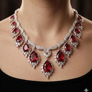 Ruby Red CZ Necklace Earrings Set, Indian Bridal Festive Party Wear Jewelry