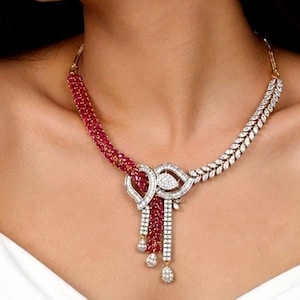 Rubin Rot Stein Halskette und Ohrringe, Gold Ton Party Schmuck