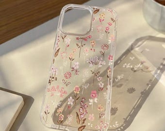 iPhone Case Pink Floral Clear Slim Shockproof Cover