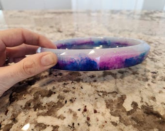 Oval purple,  blue,  teal, silver soap dish