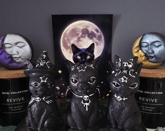 Set van 3 bundels beeldjes heksenkat — Black Cat Altar Decor