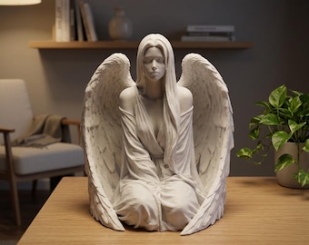 Guardian Angel Statue Meditation Sculpture Gothic Spiritual Decor Fantasy Home Accent Peace Angel Gift Easter Memorial Gift