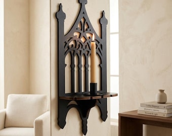 Gothic Wall Shelf Cathedral Decor Dark Academia Wooden Wall Shelf Witchy Altar Shelf Halloween Decor Gift