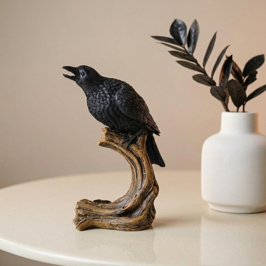 Plastic Raven Black Raven Statue Gothic Home Decor Crow Figurine Dark Academia Shelf ...