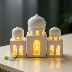 Lámpara de noche LED de cerámica para el hogar, decoración navideña nórdica, mini lámpara de pueblo, decoración navideña para el hogar, regalo acogedor.