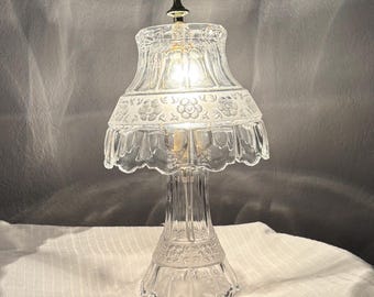 Vintage Etched Glass Floral Boudoir Lamp, Large Romantic Cottagecore Lighting