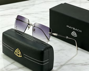 Luxe randloze vierkante zonnebril voor dames, paarse kleurverloop lens UV400-bescherming, retro zonnebrillen in designerstijl, modebril cadeau voor haar