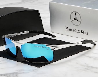 Mercedes-Benz Polarized Semi-Rimless Sunglasses, UV400 Blue Mirror Driving Shades, Car Enthusiast Gift