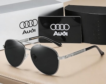 Silver Metal Frame Pilot Sunglasses, Audi Inspired UV Protection Shades, Driver Accessories