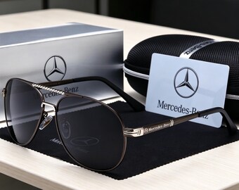 Gafas de sol de aviador color gris plomo para hombre, montura metálica de primera calidad con protección UV400, gafas de sol de piloto de lujo con diseño exclusivo, regalo de moda en gafas, Mercedes-Benz