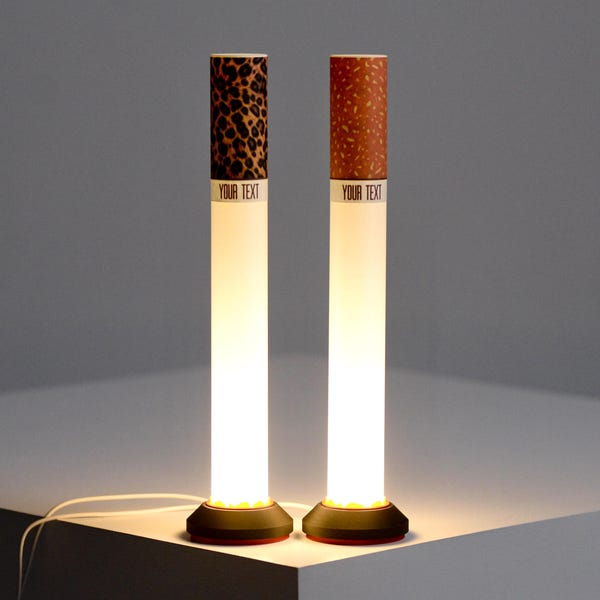 Leopard Cigarette Lamp, Custom Label Available, Modern Table Lamp, Personalized gift, Ambient Night Light, Minimalist Tube Light