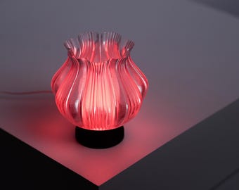 Ribbed Tulip Table Lamp, Ribbed Flower Lamp, Modern Ambient Bedside Light, 3D Printed Designer Lamp, Home Decor Lighting, wave lamp
