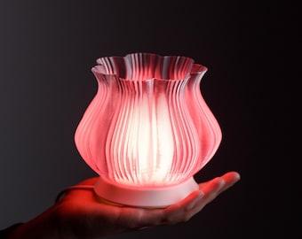 Mini Tulip Table Lamp, Ribbed Flower Lamp, Modern Ambient Bedside Light, 3D Printed Designer Lamp, Aesthetic Home Decor Lighting