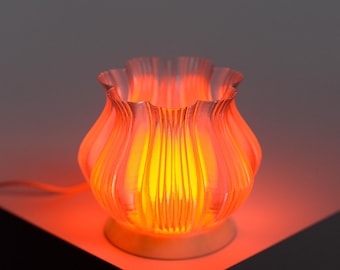 Mini Tulip Table Lamp, Ribbed Flower Ambient Bedside Light, 3D Printed Decor Lighting