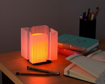 Ribbed Square Table Lamp – Modern Ambient Bedside Light – Minimalist Geometric Lamp – Colorful Designer Lamp – Home Decor Lighting