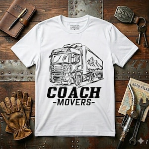 Coach Movers Professional Shirt Modern Semi Truck Sketch Tee Logistics Company Apparel, Artistic Big Rig Tshirt, Minimalist Moving Crew Gift