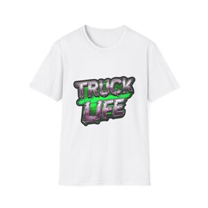 Truck Life Graphic Shirt, Metallic 3D Effect Trucker Tee, Neon Green Highway Style Tshirt, Big Rig Life Apparel, Professional Driver Gift