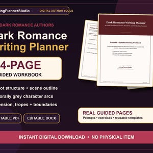 Dark Romance Writing Planner, Printable PDF Author Workbook for Plot, Characters, Tropes & Scene Outline
