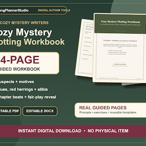 Cozy Mystery Plotting Workbook, Printable Novel Planner for Clues, Suspects, Red Herrings & Chapter Outline