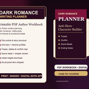 Dark Romance Writing Planner, Printable PDF Author Workbook for Plot, Characters, Tropes & Scene Outline