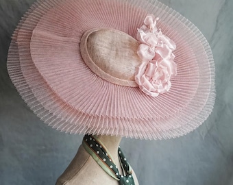 Women Oversized Silk Flower Sinamay Kentucky Derby Fascinators  Pink Fascinator Hats Elegant Style  Large Pink Tea Party Hat Garden Party