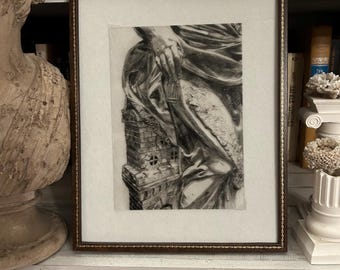 Handmade Etching of a Sculpture of "Saint Barbara", 2 of 3