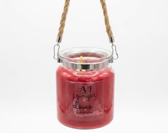Ginger & Clove Scented Jar Candle | Pink Wax Candle with Rope Handle | Warm Spice Aromatherapy Candle | Cozy Home Decor Gift in Glass Jar