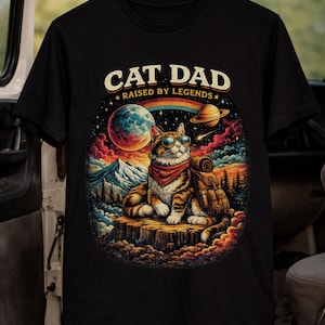 Cat Dad PNG Raised by Legends, Funny Cat Dad Design, Vintage Space Cat, Retro Cat Lover PNG, Sublimation Cricut File